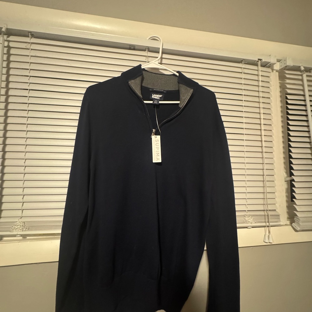 Lands' End Dark Blue and Gray Quarter-Zip Pullover
